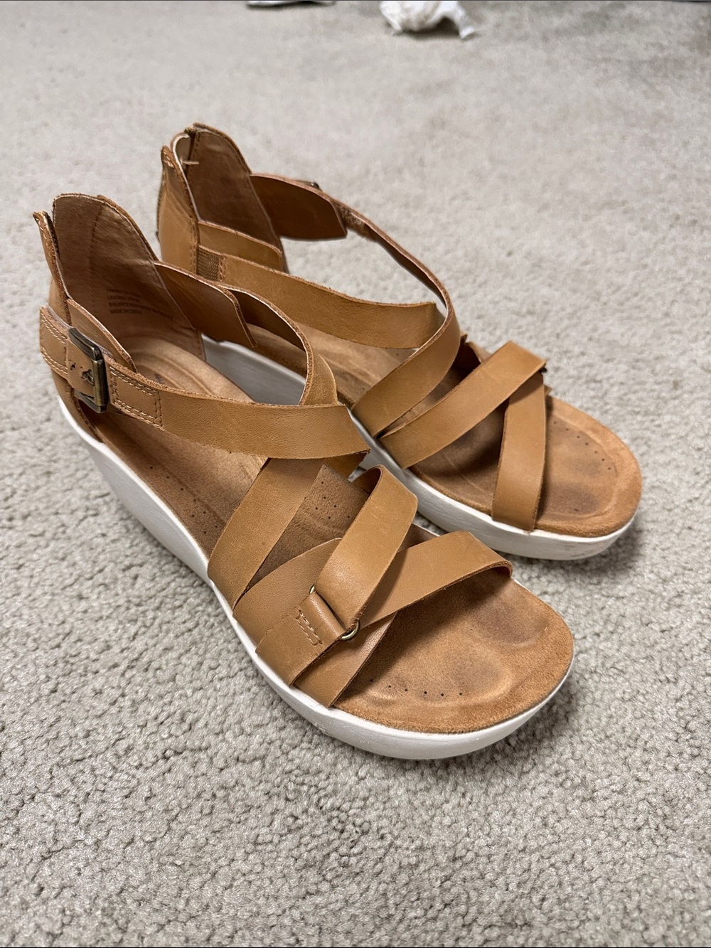 OTBT Women’s Tan Leather Wedge Sandals – Strappy Comfort